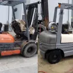 Small backhoe before and after pics after applying industrial sandblasting