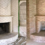 Mobile sandblasting of a brick fireplace to remove the paint in a residential home.