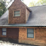 Log cabin home before and after mobile sandblasting the wood