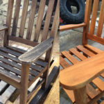 mobile sandblasting of an antique rocking chair before and after on a residential sandblasting job